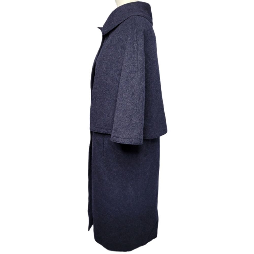 VINTAGE 60s FABIANI blue wool cape shawl long peacoat jacket M - Picture 2 of 13
